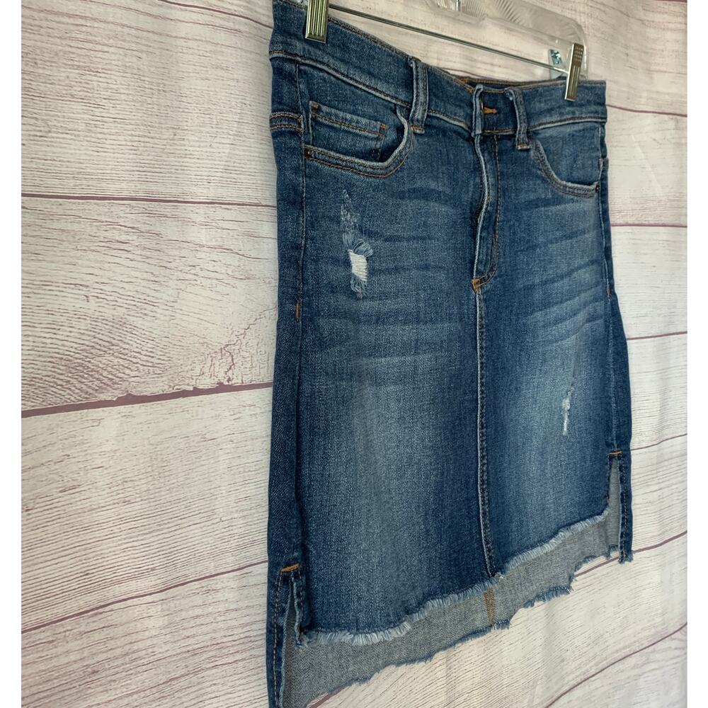 Harper Denim Blue Jean Skirt High Low Distressed Frayed Hem Size Medium - Picture 10 of 13